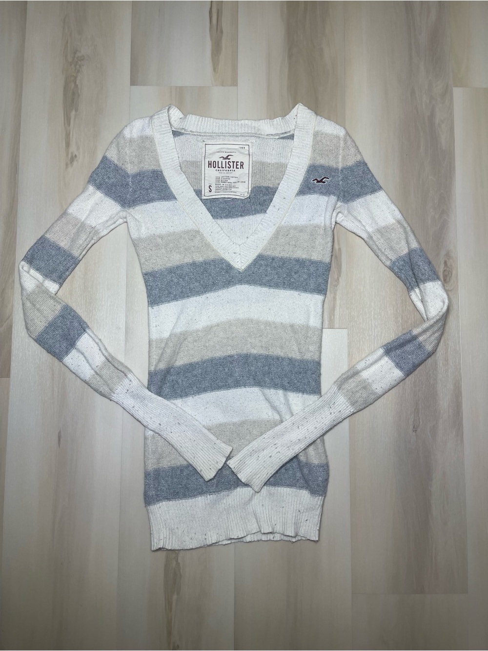 Vintage Y2K Hollister Cable Knit V Neck Sweater Babydoll Sz S Rabbit Hair Blend